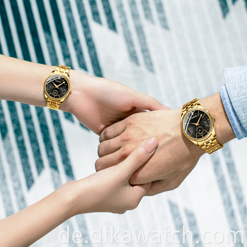 Hot 069 CHENXI All Gold Paar Uhr Mode Einfache und schöne Kalender Quarzuhr